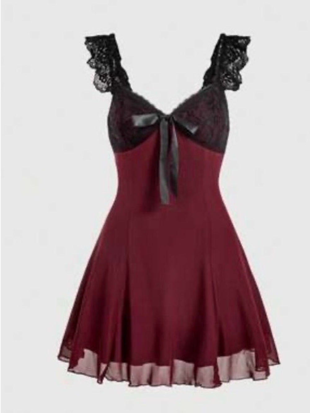 ROMWE Burgundy and Black Lace Trim Babydoll Chemise with Bow NWT